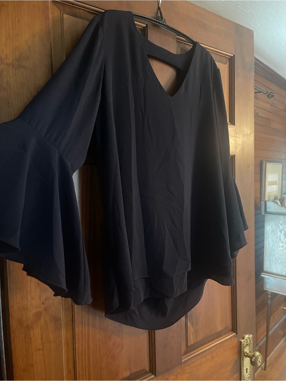 Lola & Sophie Deep Navy Flowing Bell-Sleeve Blouse